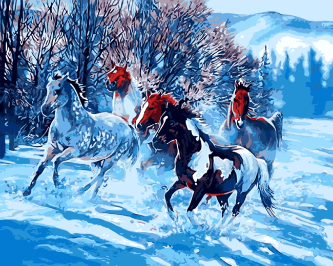 Horses in Winter Wonderland Paint By Numbers