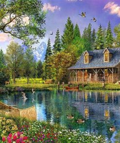Cabin Scenery Lake View Paint By Numbers