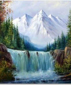 Snowy Mountain Waterfall Scenery Paint By Numbers