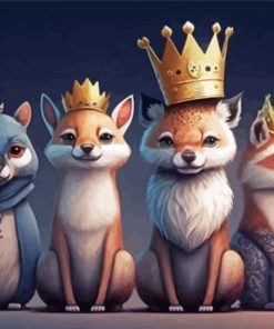 Cartoon Animals in Crowns Paint By Numbers