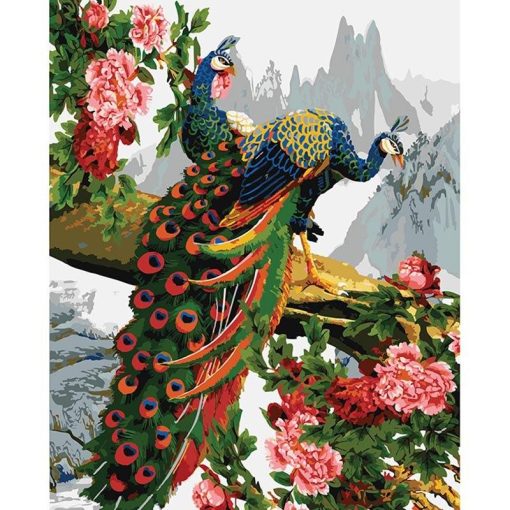 50-65cm-Hand-Oil-Painting-Peacock-Contests-Decorative-Linen-Painting-Framed-Mirrors-Wall-Art-For