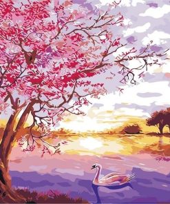 Cherry Blossom Water Landscape Paint By Numbers