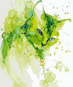 Green Cat Splatter Animals Paint By Numbers