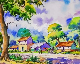 Aesthetic Village Scenery Paint By Numbers