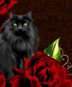 Aesthetic Black Cats Red Blossoms Paint By Numbers