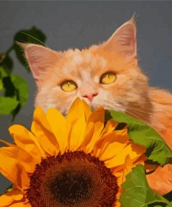 Aesthetic Cat Sunflower Paint By Numbers