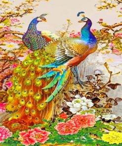 Blue Golden Peacock Birds Paint By Numbers