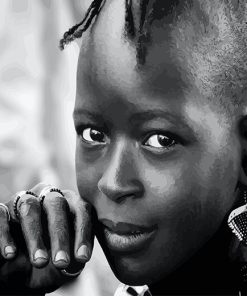 African Kid Black and White Paint By Numbers