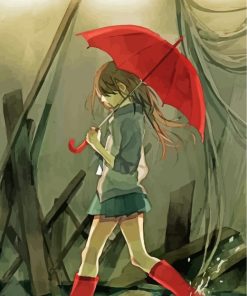 Anime Girl with Red Umbrella Paint By Numbers