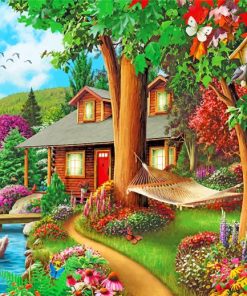 Wooden Cabin by the Lake Paint By Numbers