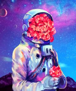 Astronaut Space Man Pink Flower Paint By Numbers