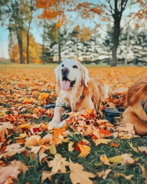 Autumn-golden-retriever-in-park-paint-by-numbers