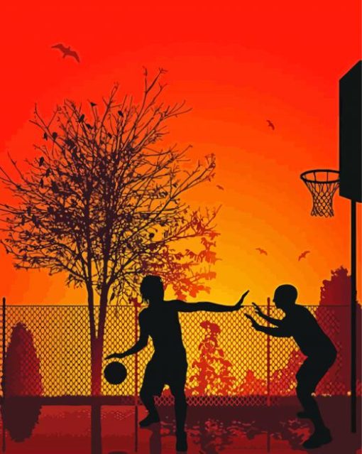 Basketball-player-silhouette-at-sunset-paint-by-numbers