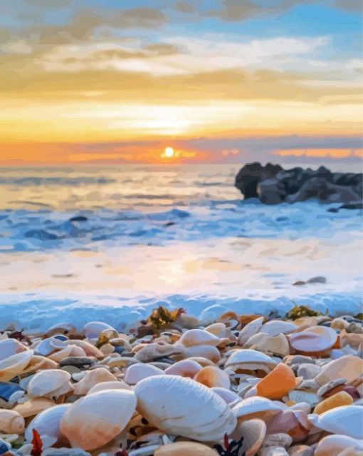 Beach-Shells-sunrise-paint-by-numbers