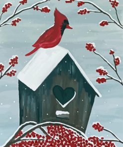 Red Cardinal Birdhouse Art Kit Paint By Numbers