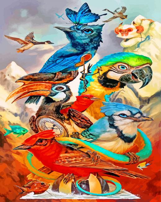 Finish painting Colorful Birds Paint By Numbers