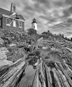 Black and White Pemaquid Maine Paint By Numbers