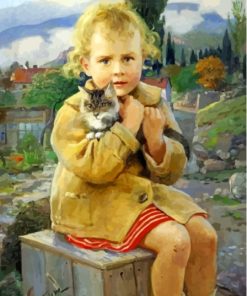Blonde Child with Kitten Paint By Numbers
