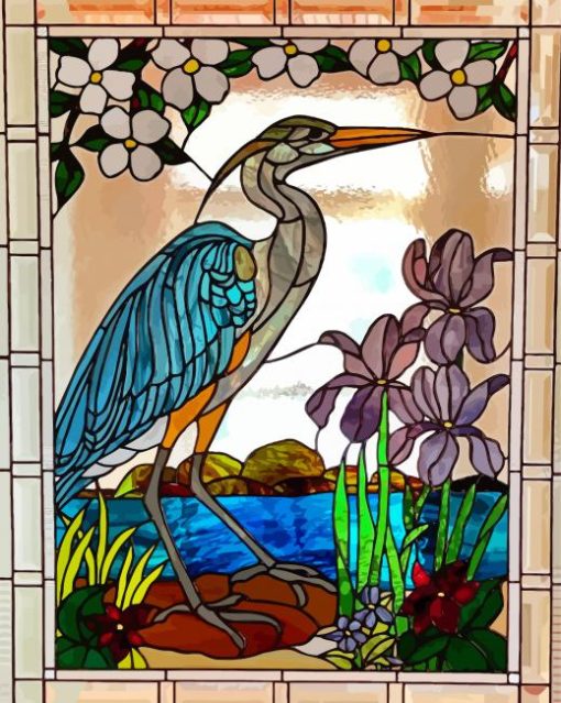 Blue-Heron-Lake-Scene-Stained-glass-window-paint-by-numbers