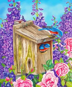 Blue Birds and Lilac Flowers Paint By Numbers