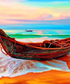 Wooden Boat Beach Scene Paint By Numbers