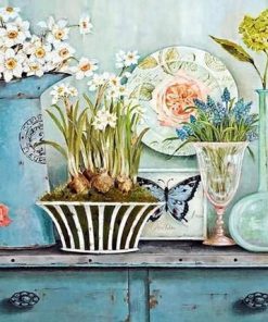 White Flower Vase Kitchen Paint By Numbers