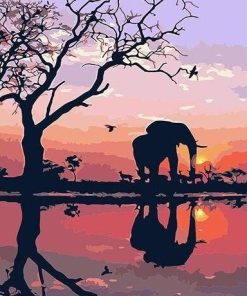 Elephant Silhouette Sunset Paint By Numbers