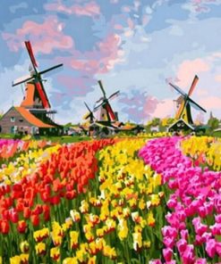 Colorful Fields Windmill Landscape Paint By Numbers