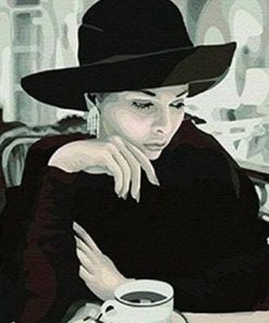 Black and White Coffee Time Woman Paint By Numbers