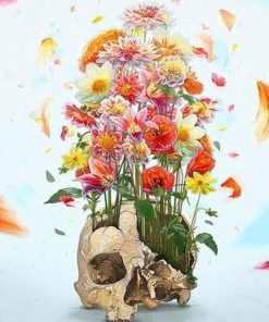 Skull and Floral Harmony Paint By Numbers