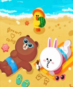 Cartoon Brown And Cony Beach Paint By Numbers