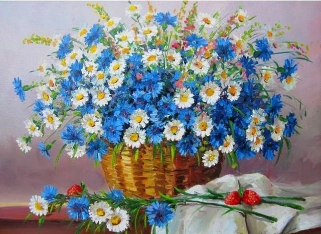 Completing Blue Chamomile Floral Artwork