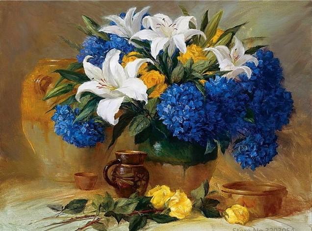 Finishing the Peony Flower Vase Paint By Numbers artwork