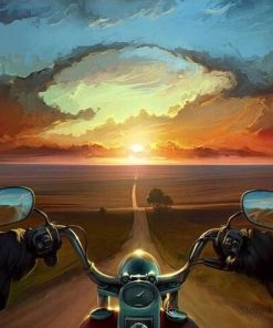 Motorcycle Sunset Landscape Paint By Numbers