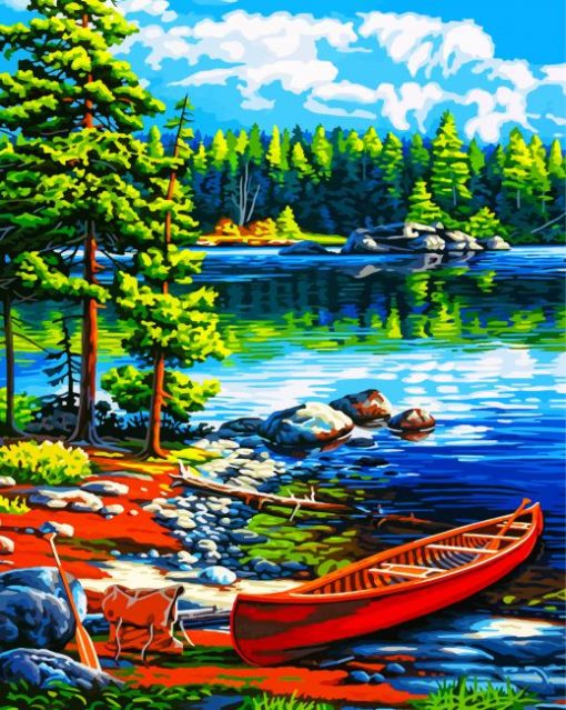 Canoe-By-Lake-paint-by-numbers