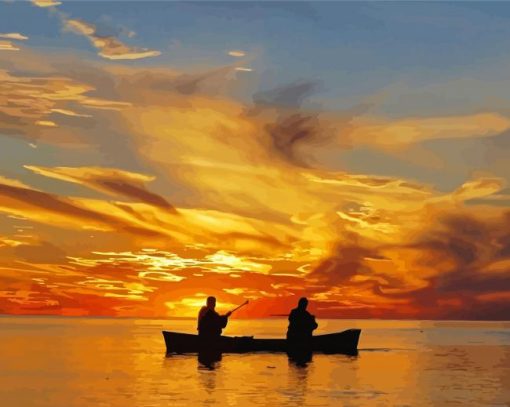 Canoe-at-sunset-paint-by-numbers