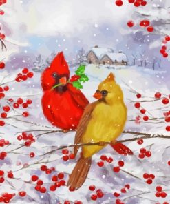 Cardinal Couple Winter Scene Paint By Numbers