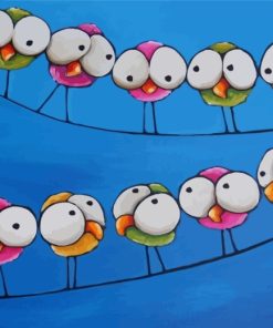 Cartoon Birds on Wire Animals Paint By Numbers