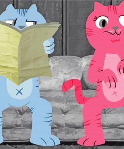 Cartoon Pink Blue Feline Paint By Numbers