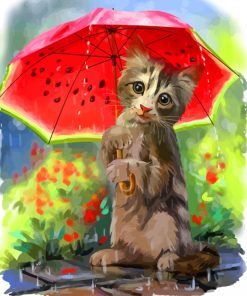 Cat and Watermelon Rainy Day Paint By Numbers