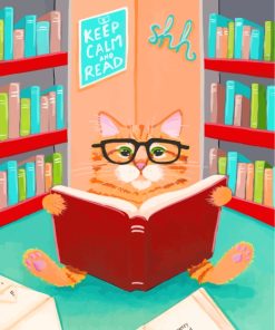 Library Cat Reading Paint By Numbers