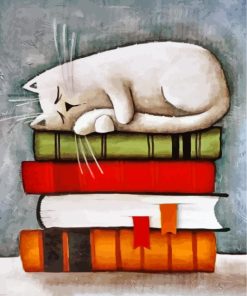 Sleepy Cat on Books Paint By Numbers