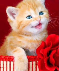 Cat and Red Roses Paint By Numbers