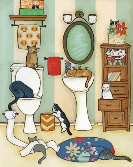 Cats-In-Bathroom-paint-by-numbers