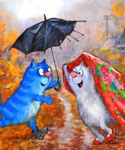Blue Cats Rainy Day Paint By Numbers