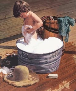 Vintage Child Bathing Scene Paint By Numbers