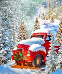 Christmas Truck in the Snow Paint By Numbers