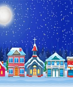 Christmas Night Snowy Village Paint By Numbers