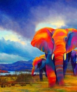 Colorful Bull Elephants Paint By Numbers