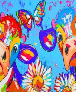 Colorful Cows and Butterflies Paint By Numbers